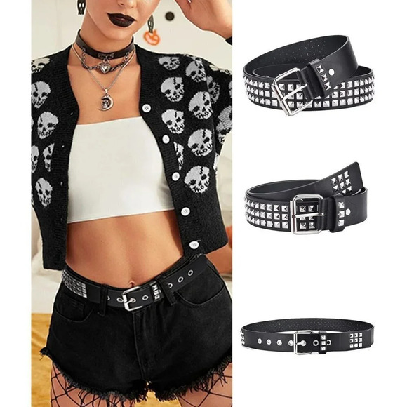 Belts Women Stud Punk Rock Girls Black Waist Belt Cosplay Halloween - Picture 4 of 6